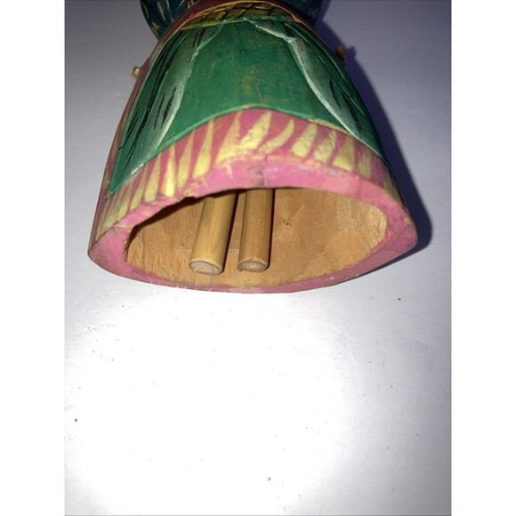 Hand Carved & Painted Wood Owl On Bell 6 X 2.5 Folk Art - Picture 2 of 6